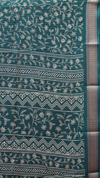 Dola Silk Saree Zari Lines-Dark Green