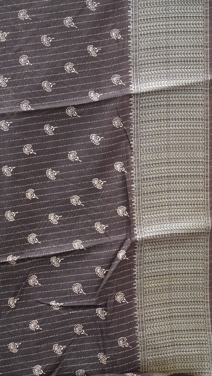Dola Silk Saree Zari Lines-Brown