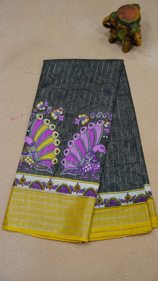 Dola Silk Saree Zari Lines-Mustard