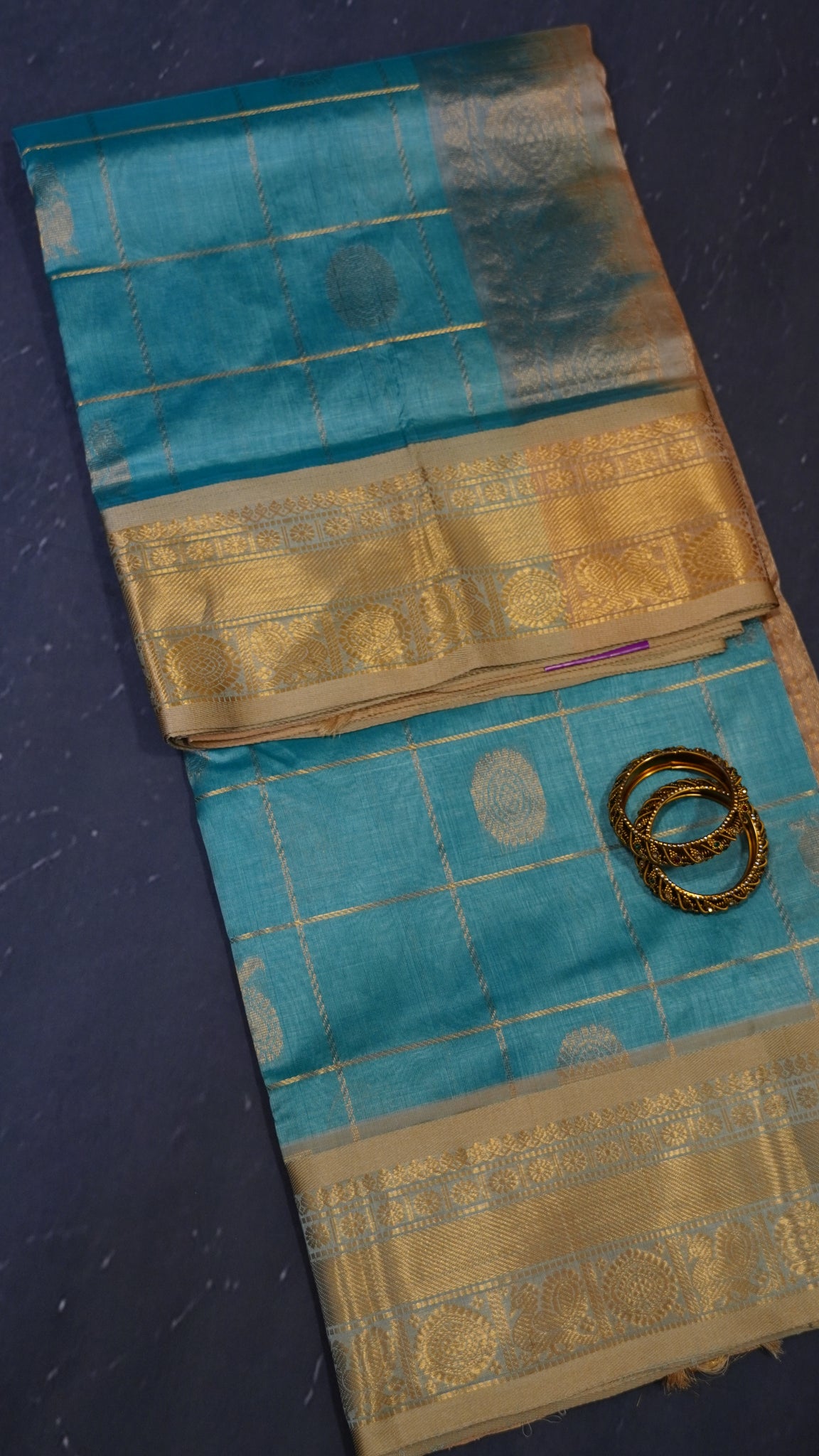 Silk Cotton Saree - Mayil Chakram Sea Green