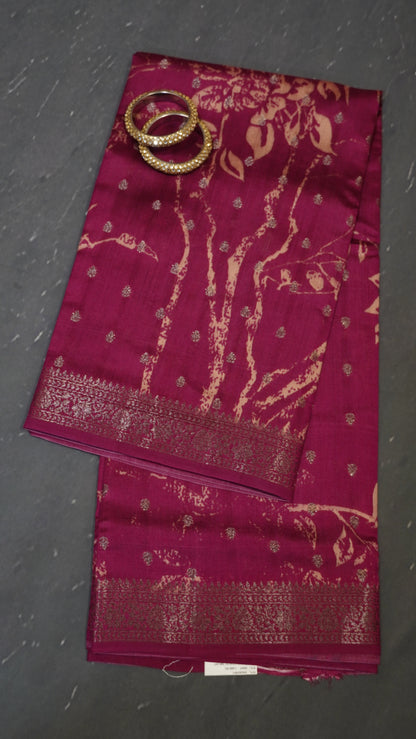 Pure  Chiniya Silk Saree - Leheriya Pattern Purple