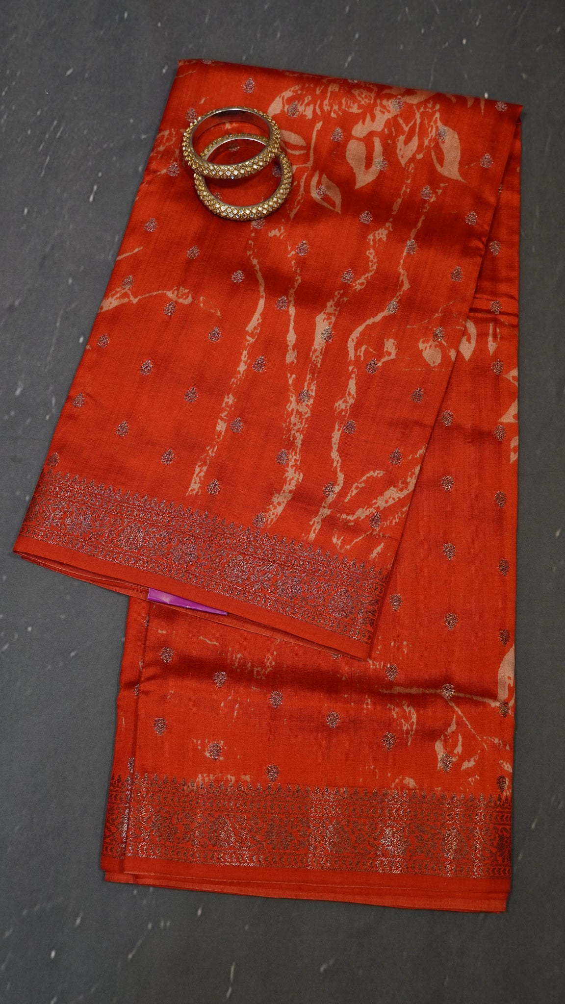 Pure Chiniya Silk Saree - Leheriya Pattern Brick Red