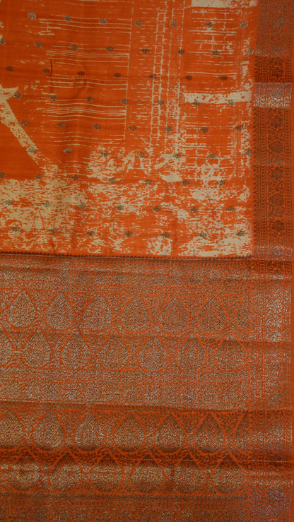 Pure Chiniya Silk Saree - Leheriya Pattern Brick Red