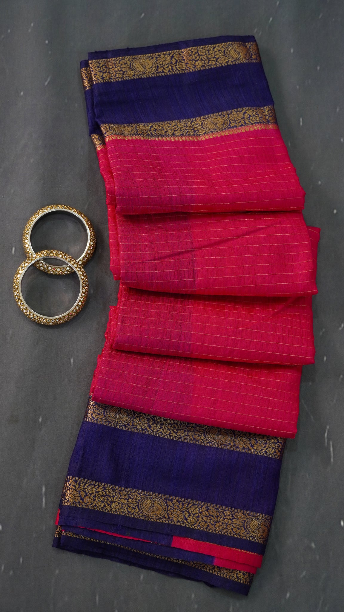 Semi Raw Silk- Retapet Border Pink