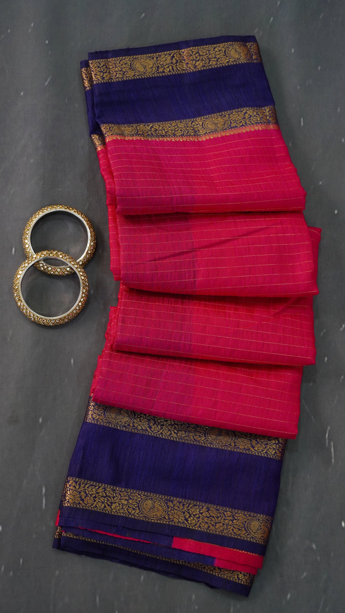 Semi Raw Silk- Retapet Border Pink
