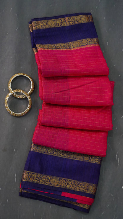 Semi Raw Silk- Retapet Border Pink