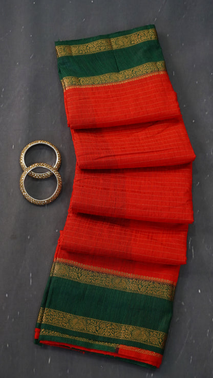 Semi Raw Silk- Retapet Border Red