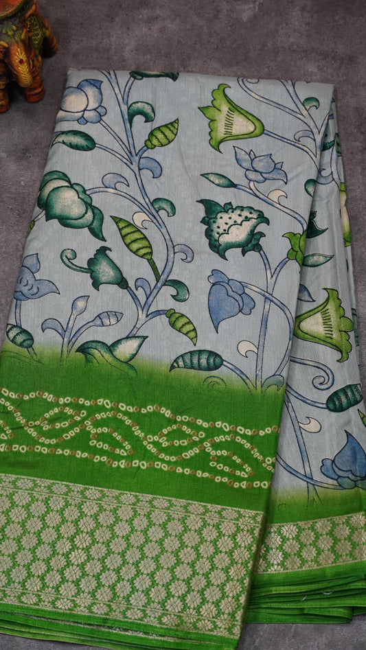 Dola Silk Saree Floral Print-Light Green