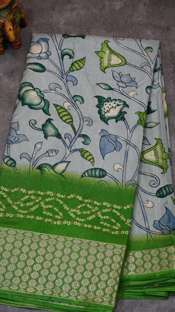 Dola Silk Saree Floral Print-Light Green