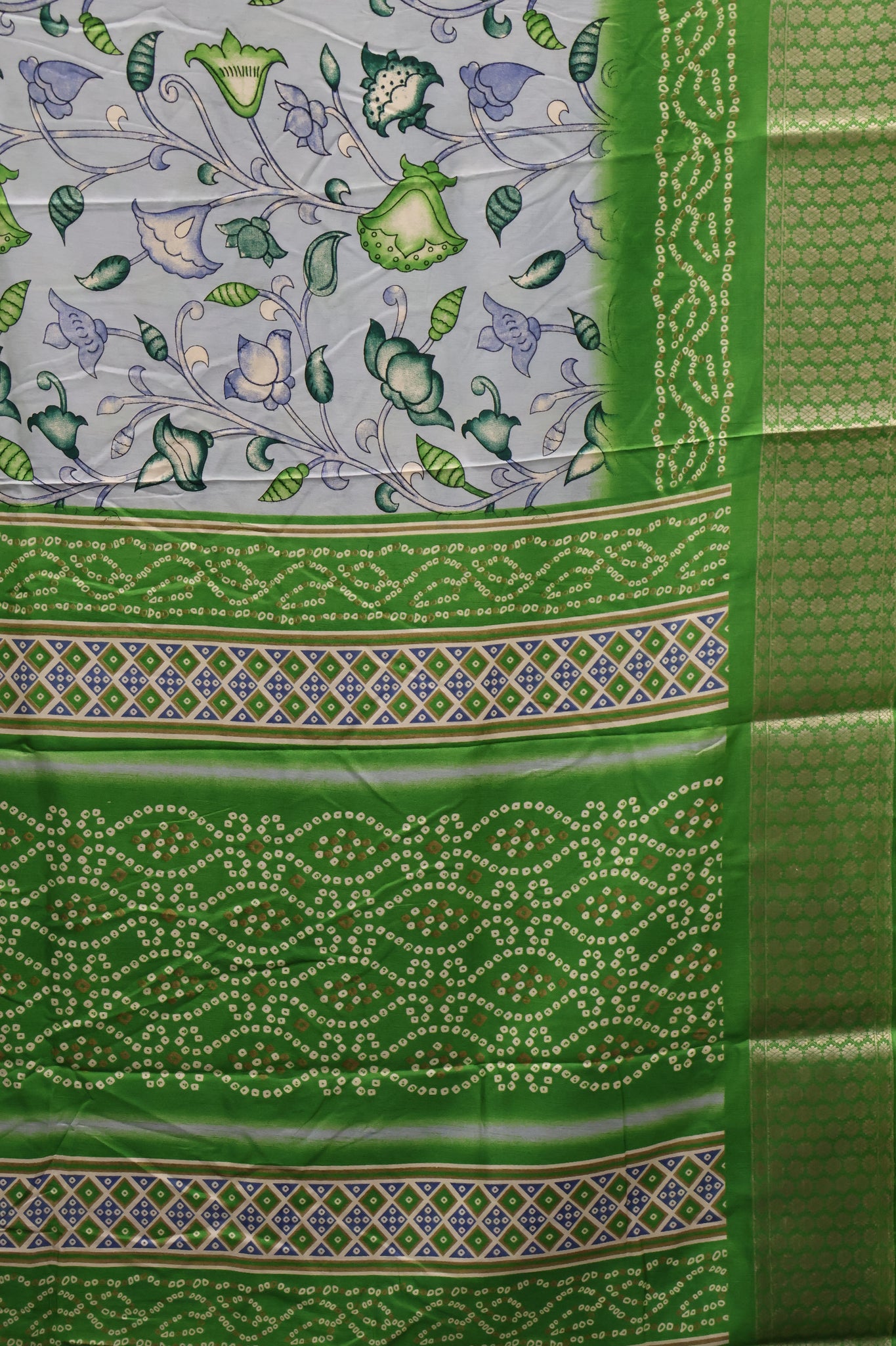 Dola Silk Saree Floral Print-Light Green