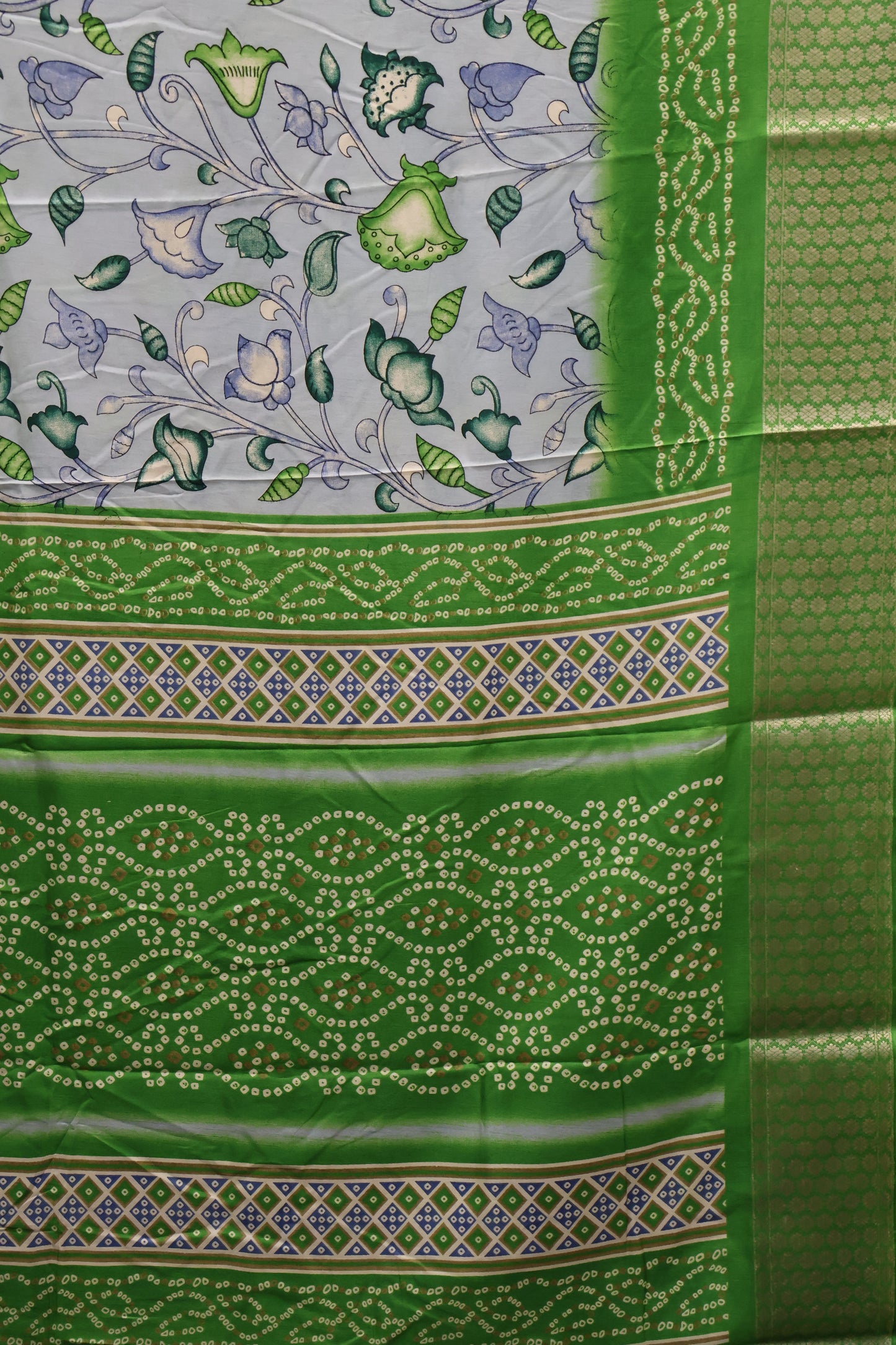 Dola Silk Saree Floral Print-Light Green