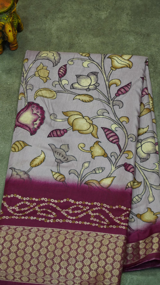 Dola Silk Saree Floral Print-Purple