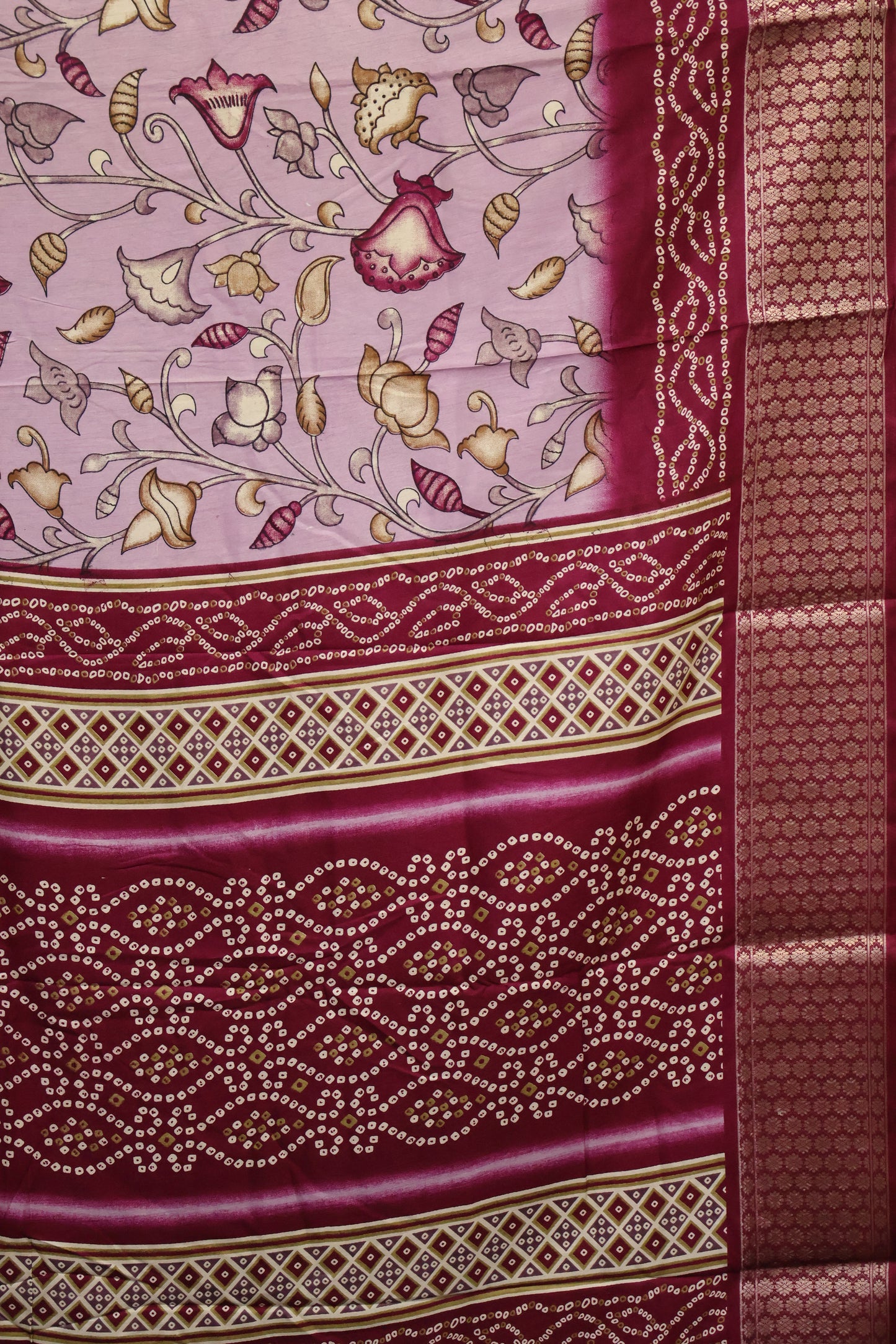 Dola Silk Saree Floral Print-Purple