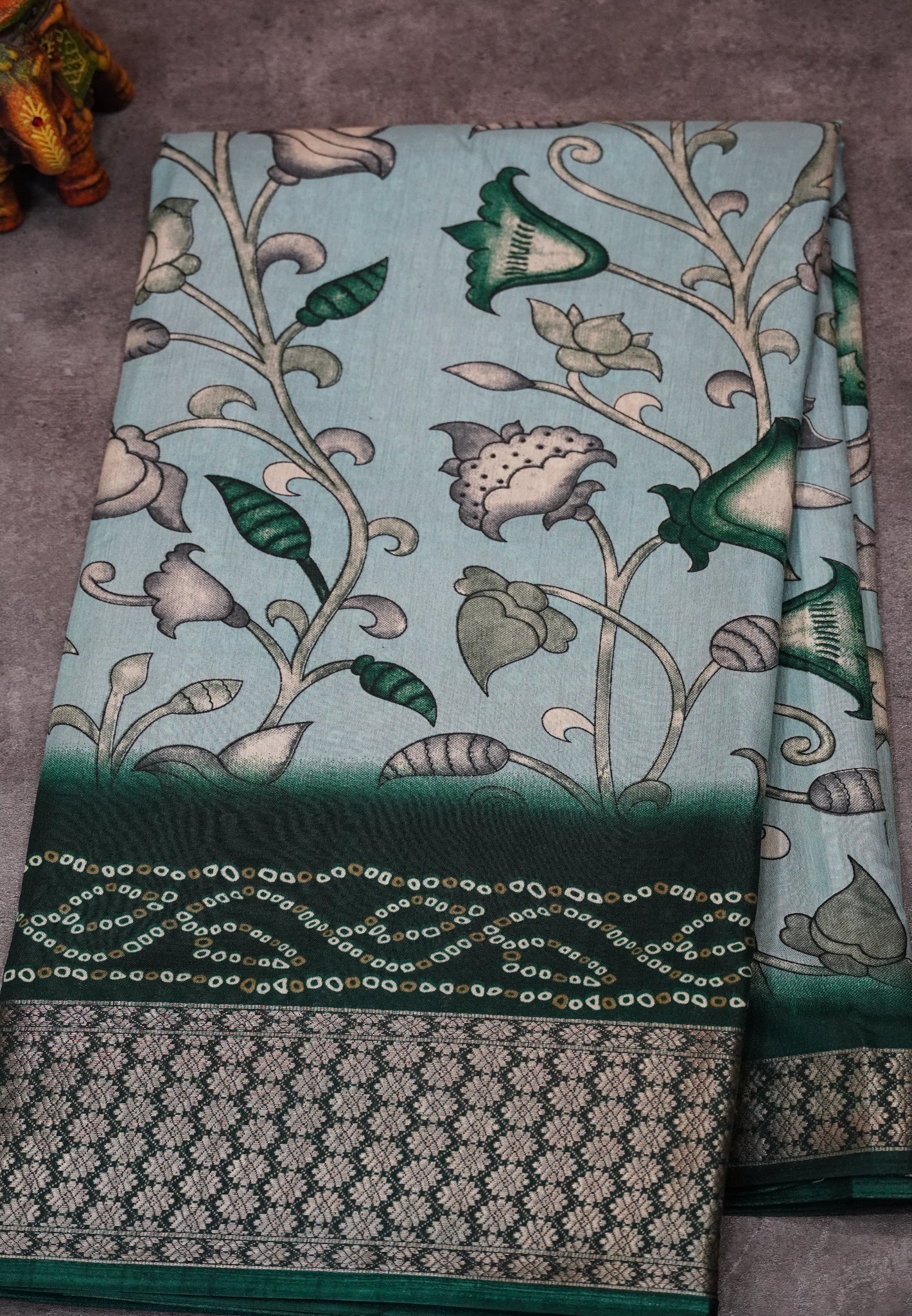 Dola Silk Saree Floral Print-Green