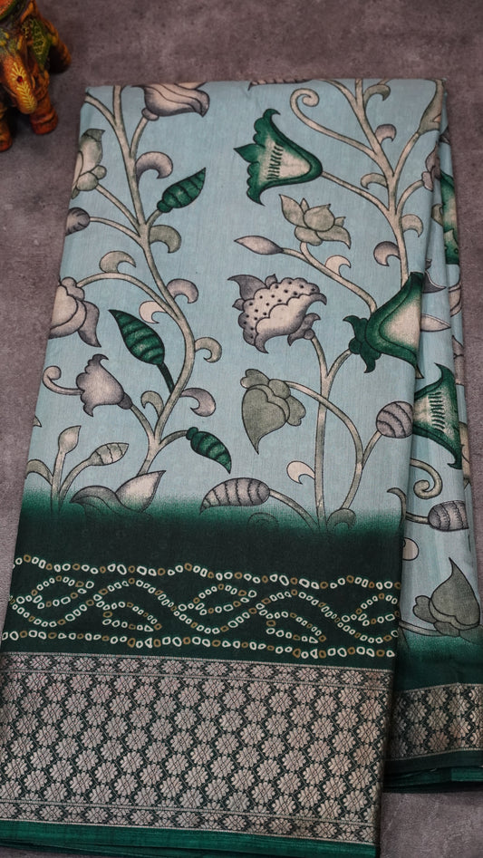 Dola Silk Saree Floral Print-Green