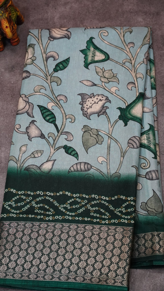 Dola Silk Saree Floral Print-Green