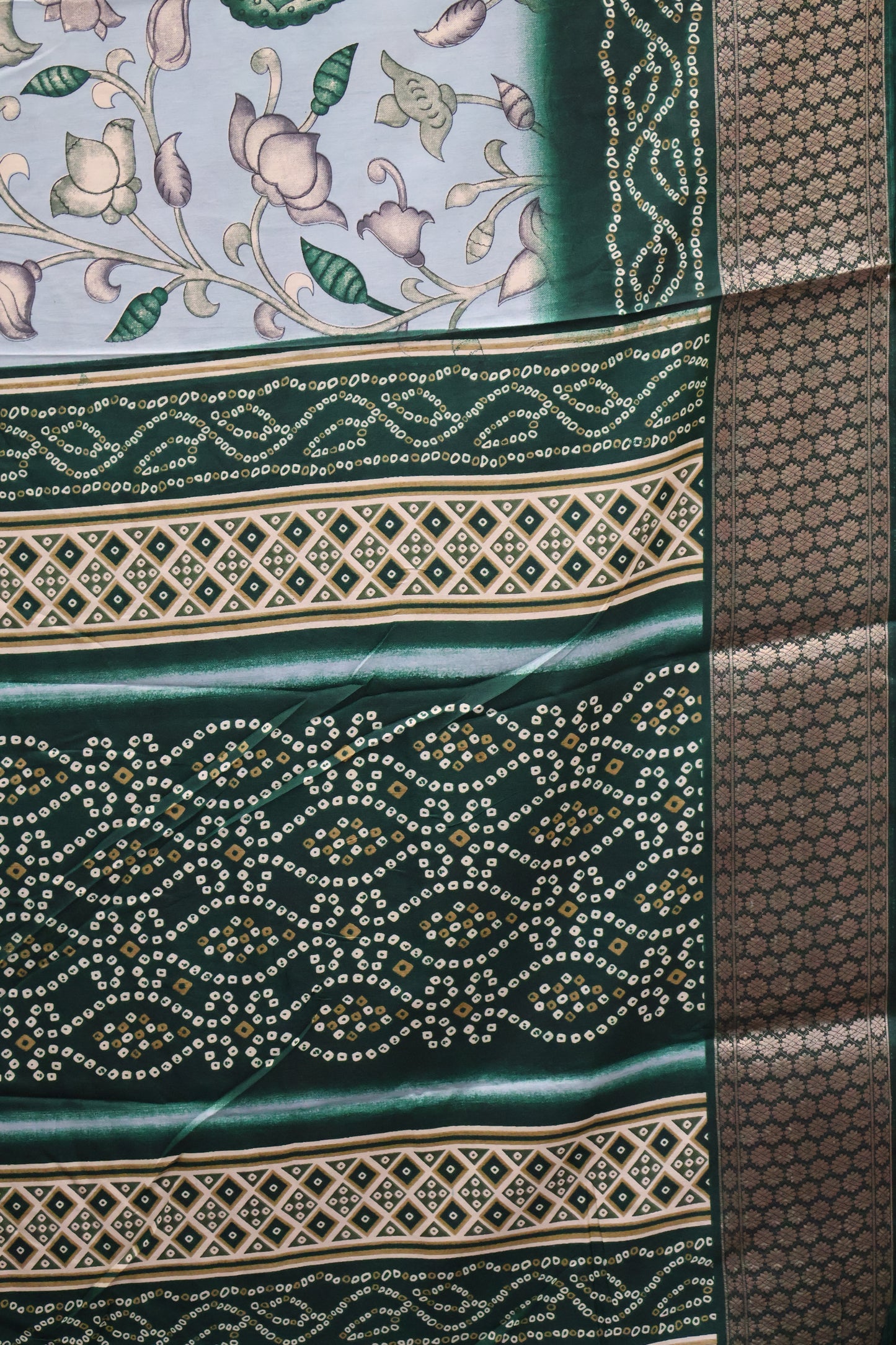 Dola Silk Saree Floral Print-Green