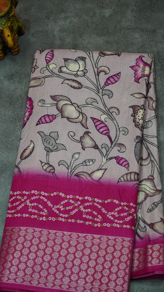 Dola Silk Saree Floral Print-Pink
