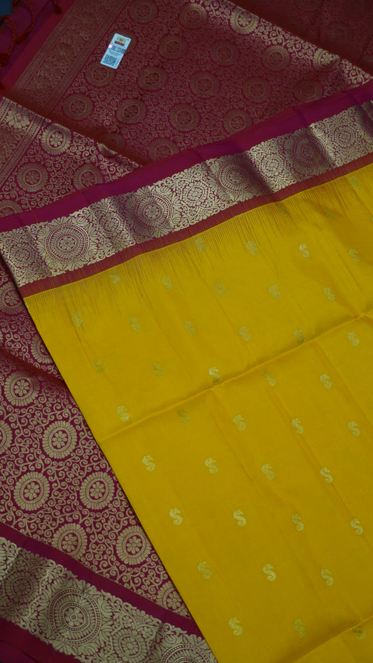 Pure Soft Silk- Small Butta Mango Yellow