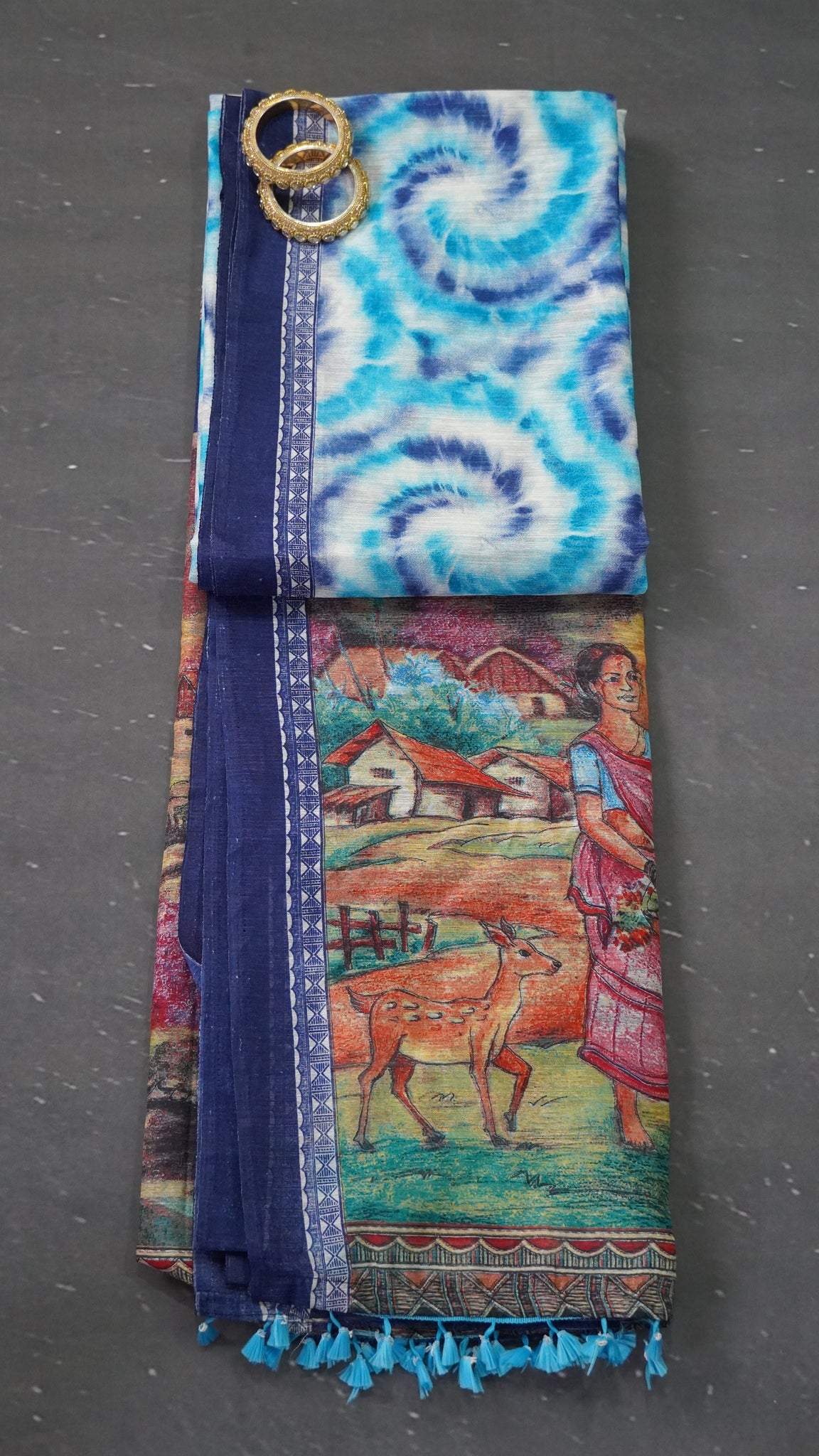 Jute Cotton Saree - Sky Blue