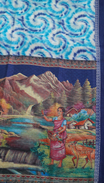 Jute Cotton Saree - Sky Blue