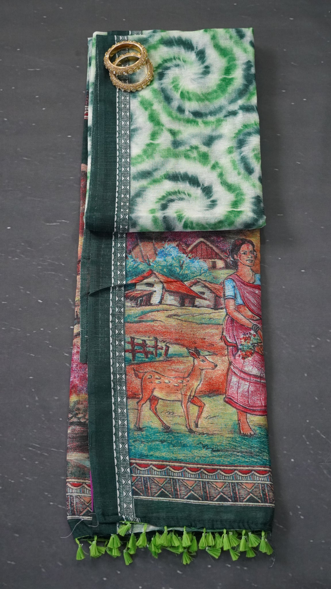 Jute Cotton Saree - Green