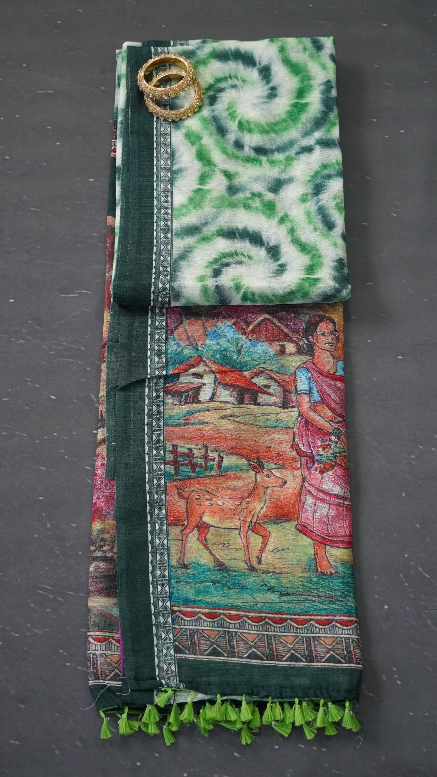 Jute Cotton Saree - Green