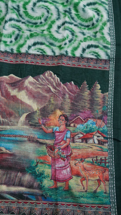 Jute Cotton Saree - Green