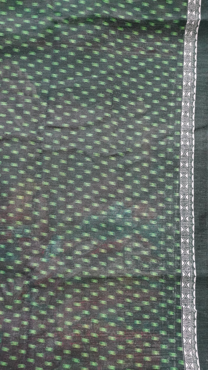 Jute Cotton Saree - Green