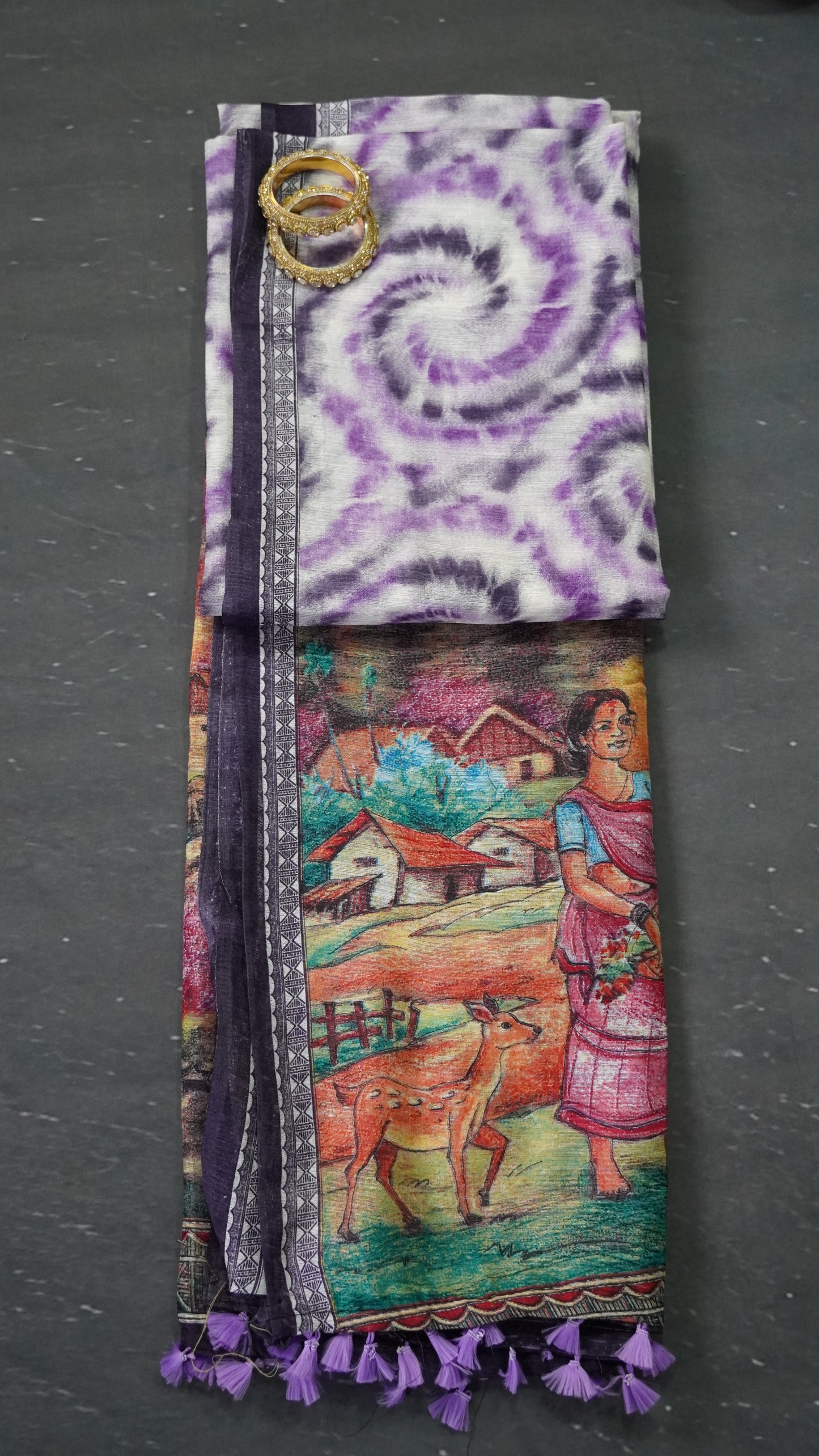 Jute Cotton Saree - Purple