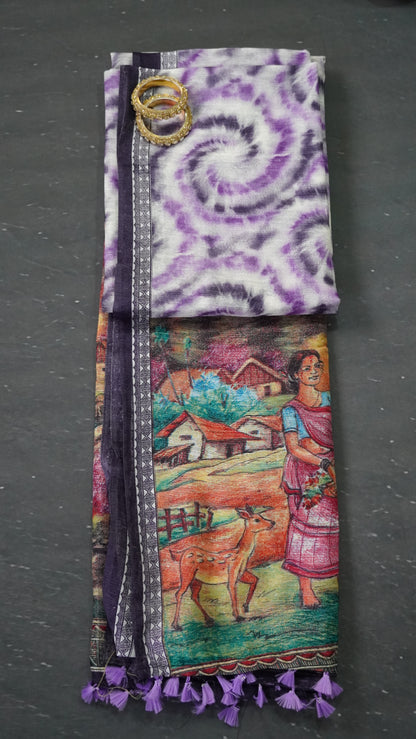 Jute Cotton Saree - Purple