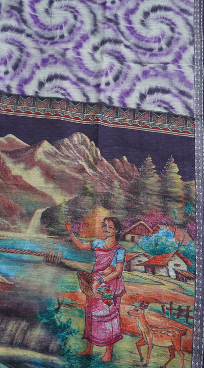 Jute Cotton Saree - Purple