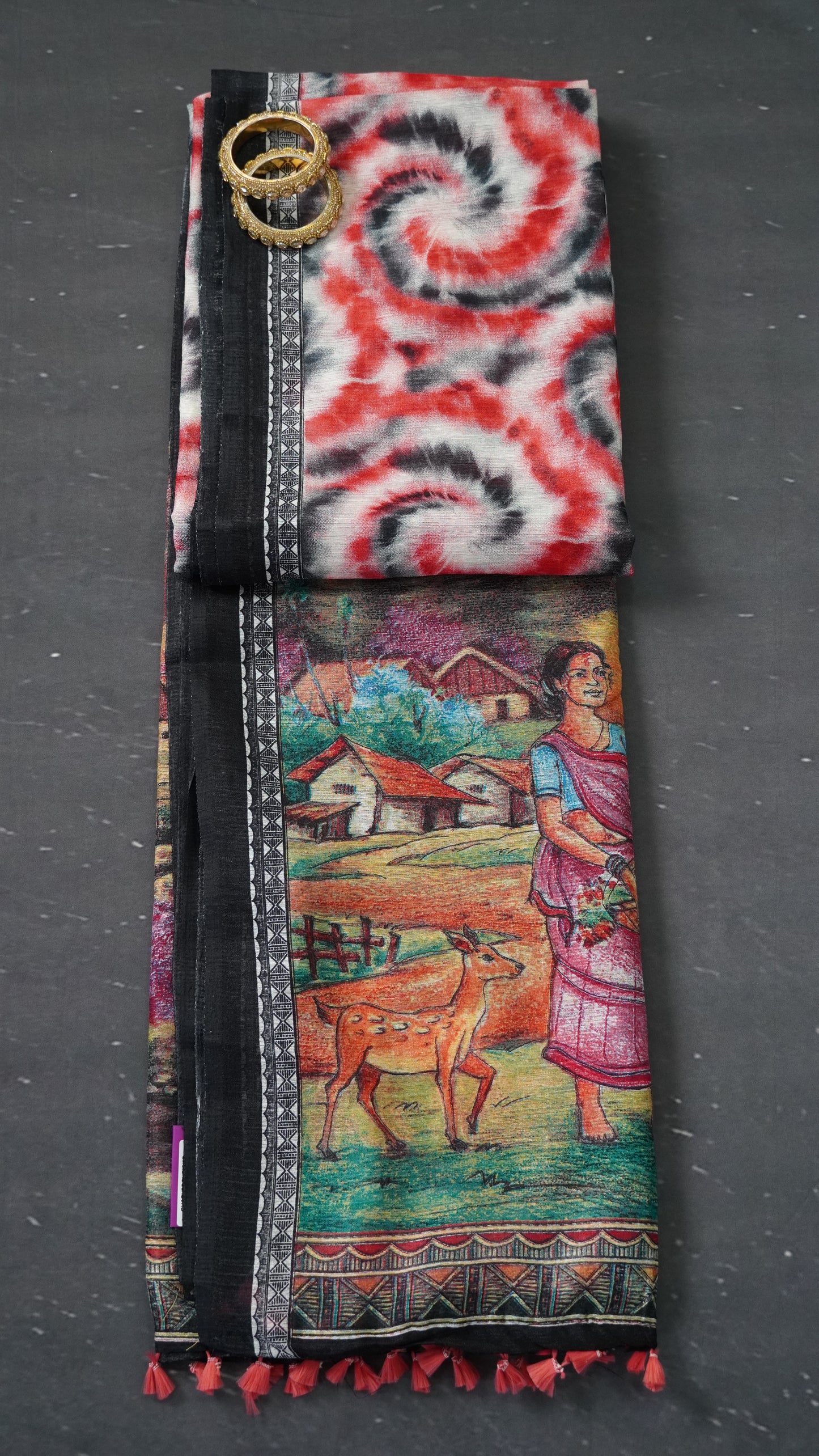 Jute Cotton Saree - Red