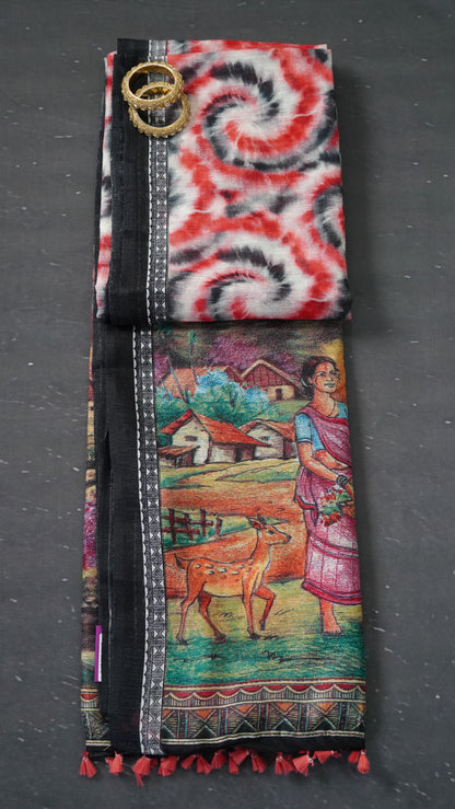 Jute Cotton Saree - Red