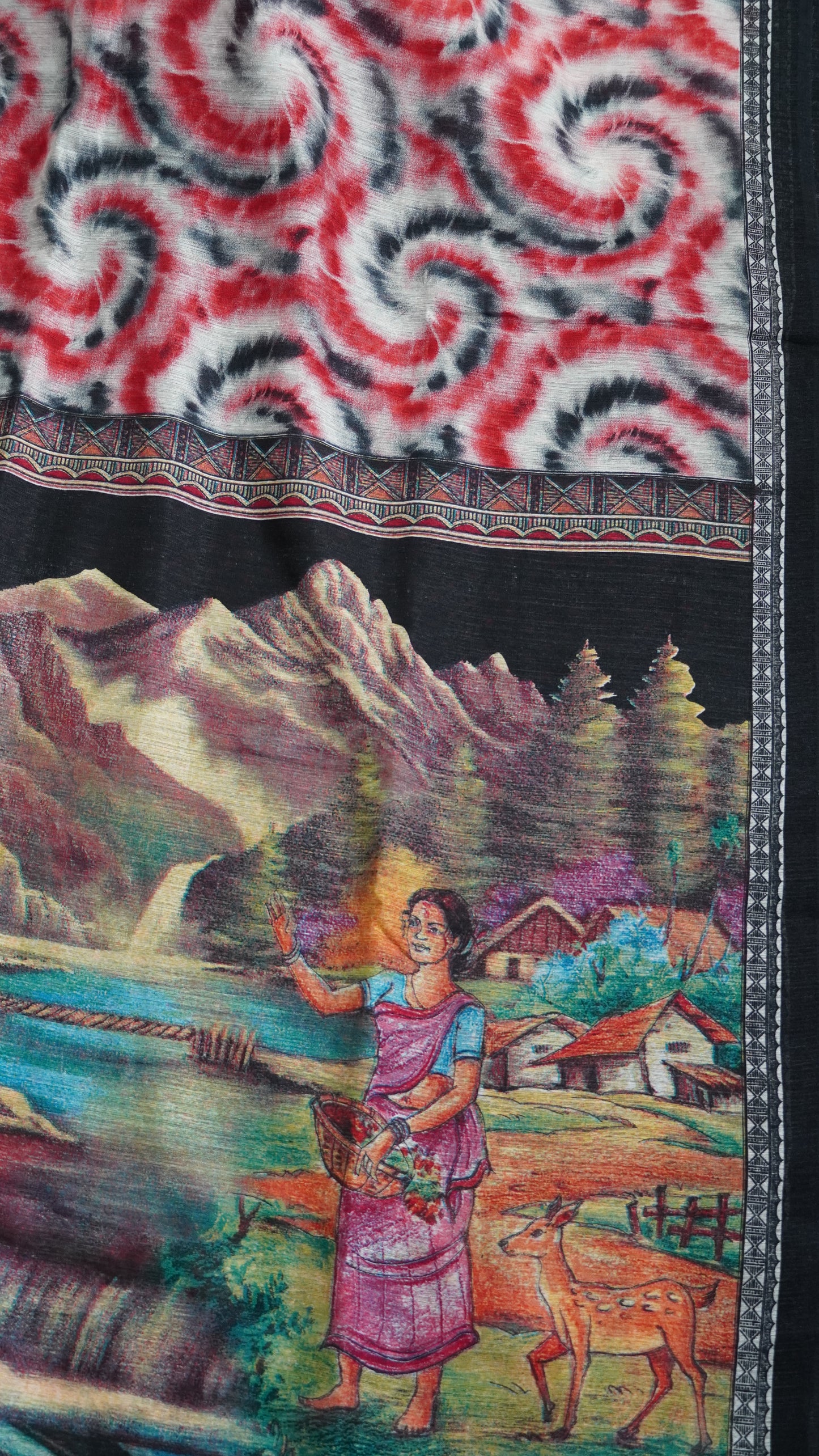 Jute Cotton Saree - Red