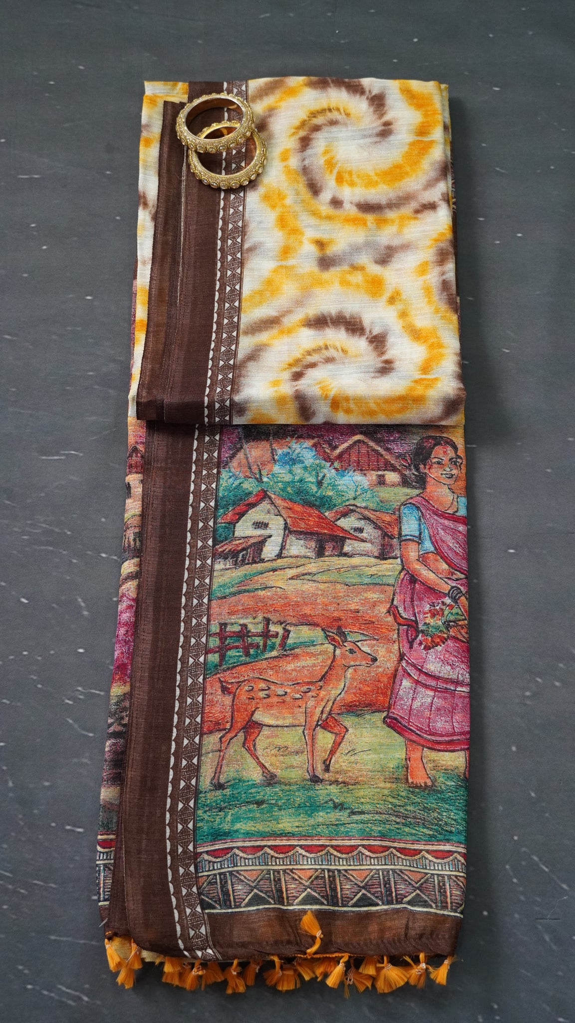Jute Cotton Saree - Mustard