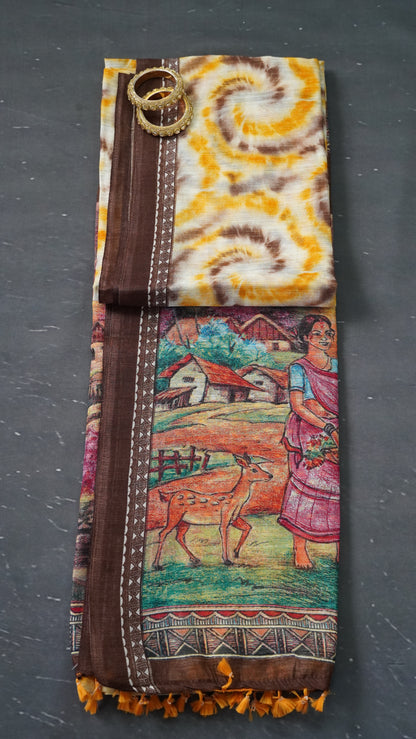 Jute Cotton Saree - Mustard