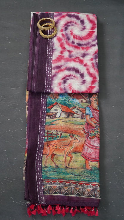 Jute Cotton Saree - Pink