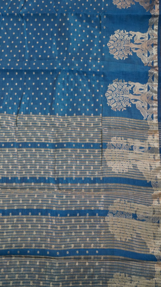 Semi Tussar- Peacock Blue