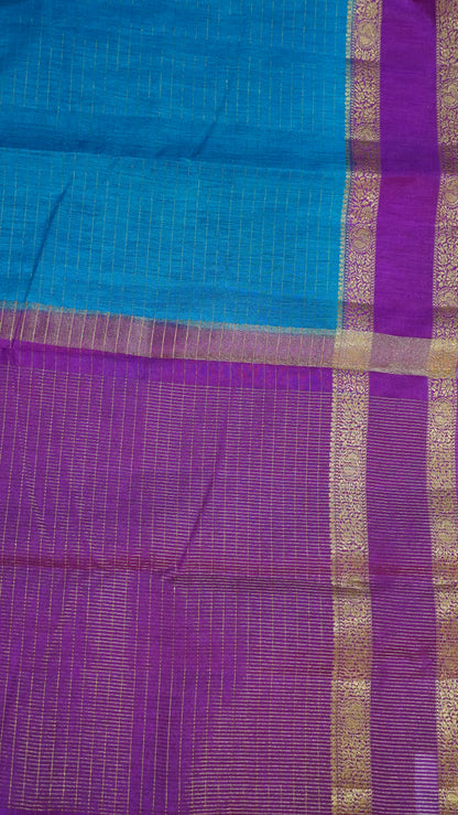 Semi Raw Silk- Retapet Border Peacock Blue