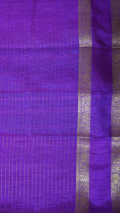 Semi Raw Silk- Retapet Border Peacock Blue
