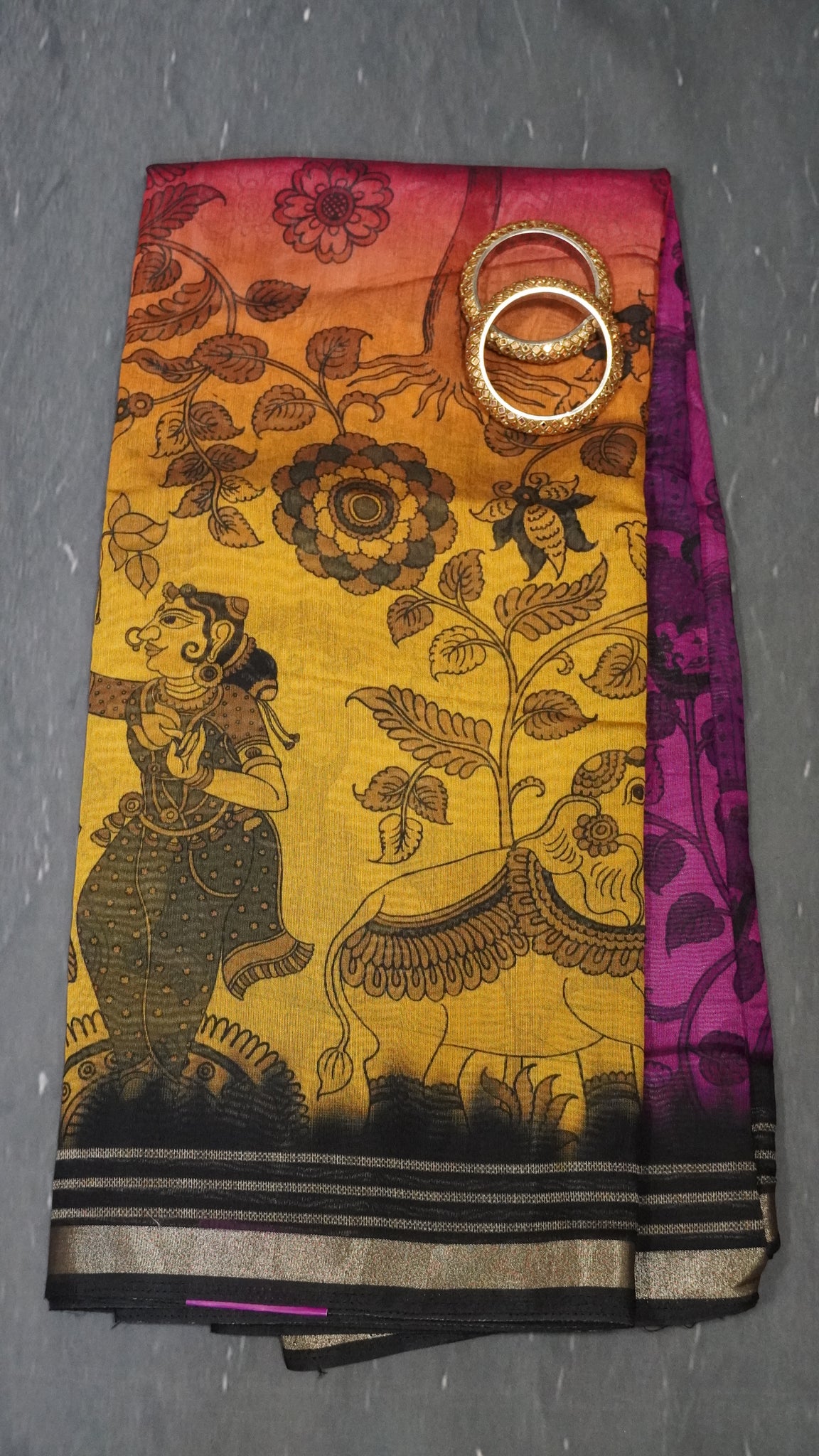 Malai Cotton Saree - Purple-Mustard
