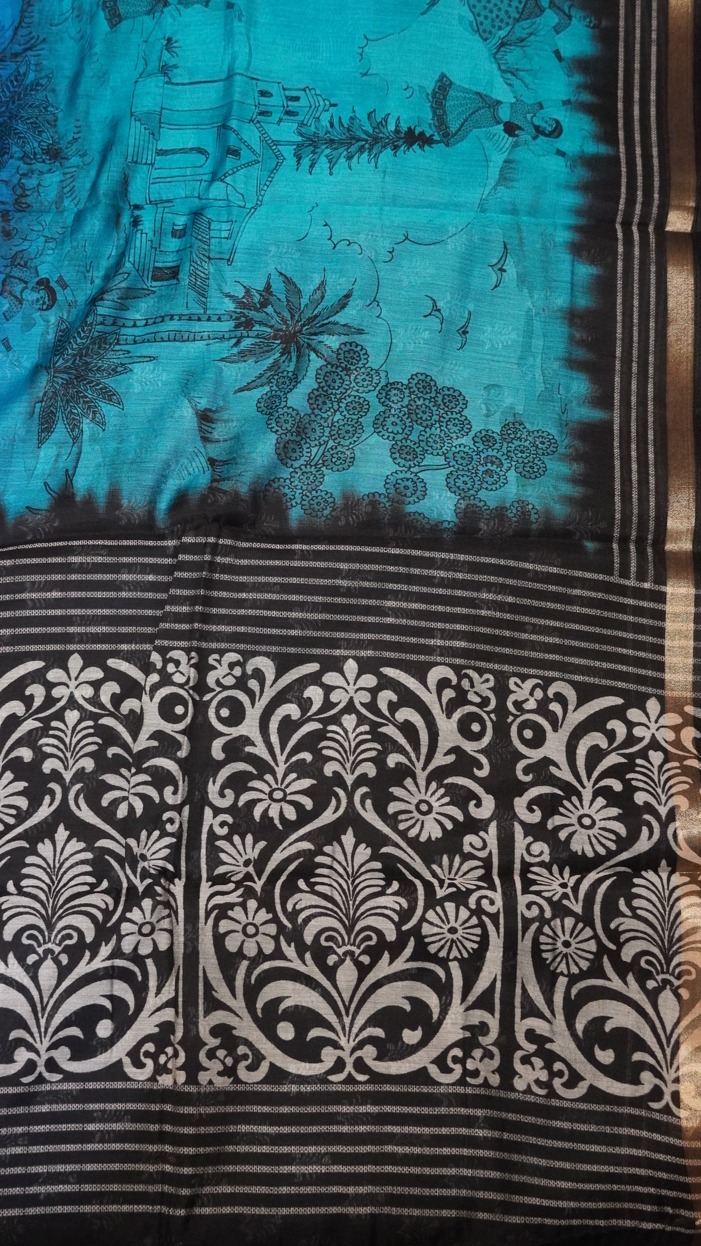 Malai Cotton Saree - Ramar Blue-Magenta