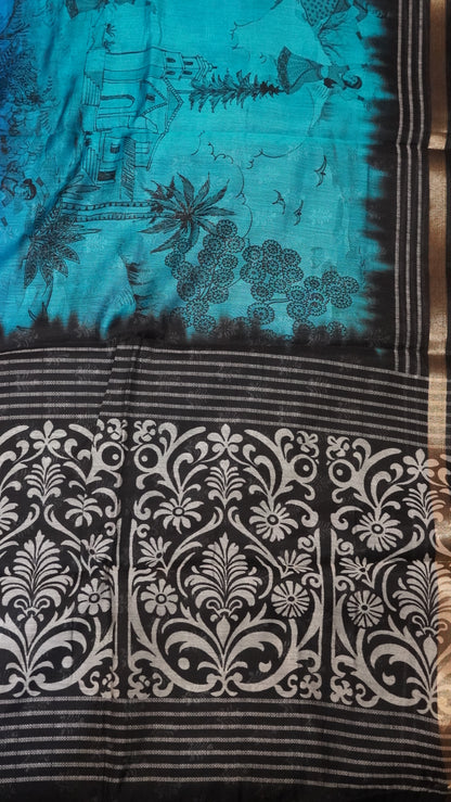 Malai Cotton Saree - Ramar Blue-Magenta