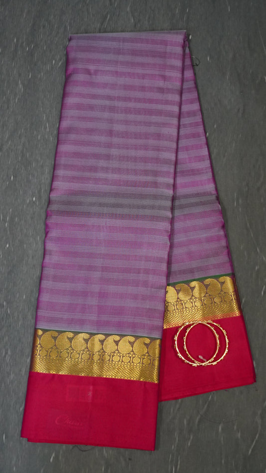 Pure Kanjivaram Silk Saree- Manga Border Purple
