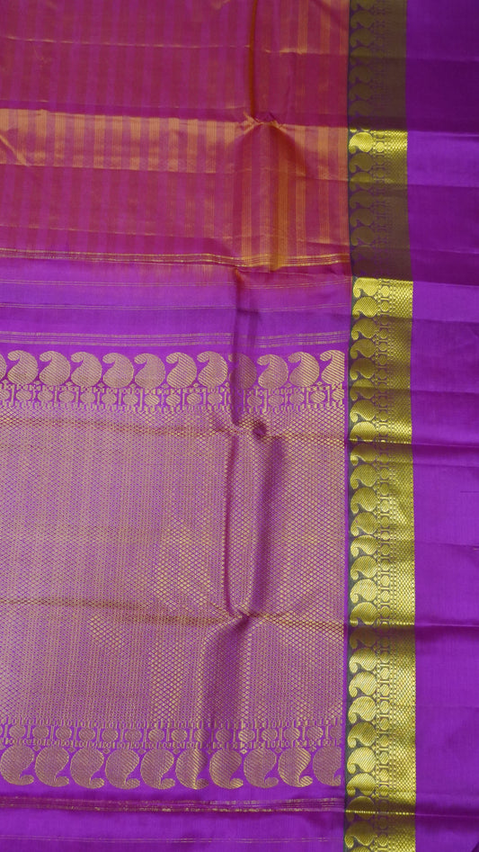 Pure Kanjivaram Silk Saree- Manga Border Pinkish Orange