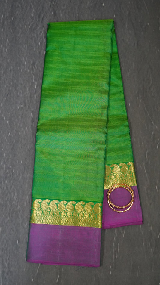 Pure Kanjivaram Silk Saree- Manga Border Light Green