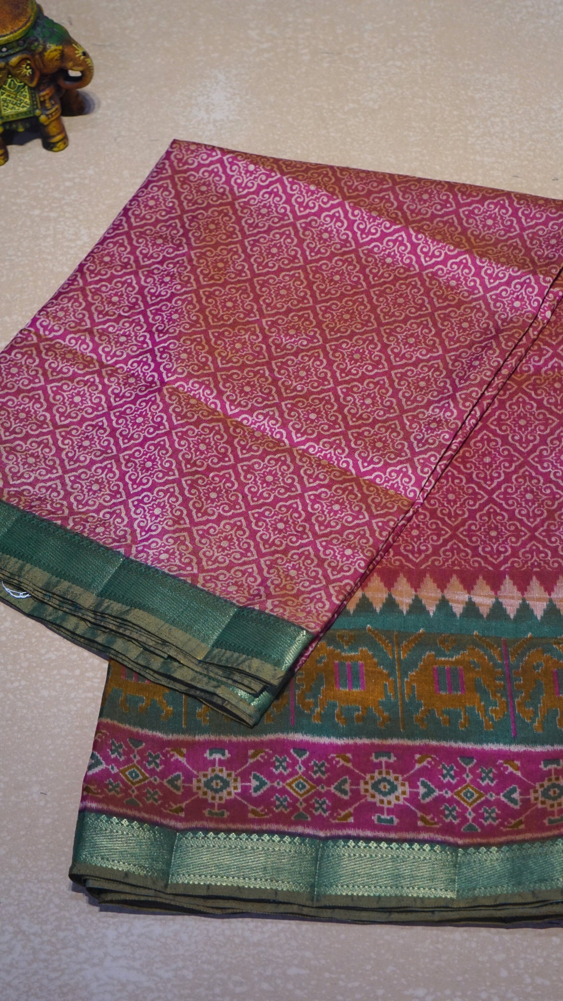 Semi Pattola Saree Kolam Print - Onion Pink