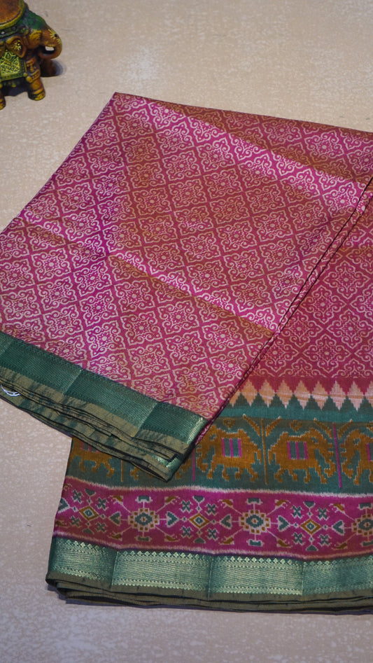 Semi Pattola Saree Kolam Print - Onion Pink