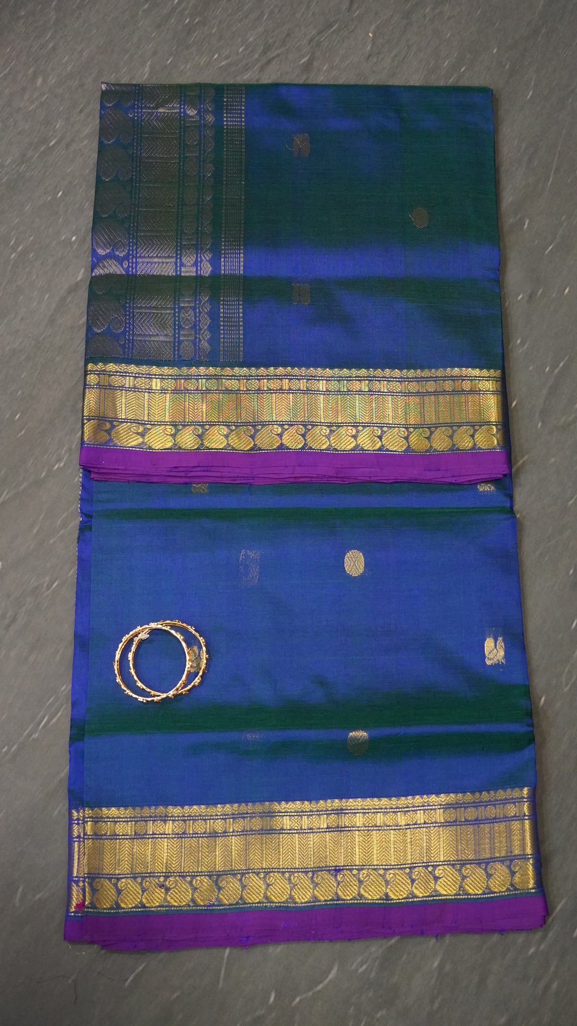 Pure Silk Cotton - Manga Border Peacock Blue
